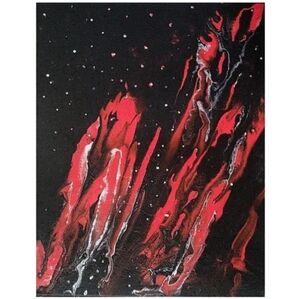 Hand Crafted Red Black and Silver Abstract Design 11x14 Inches Canvas Painting